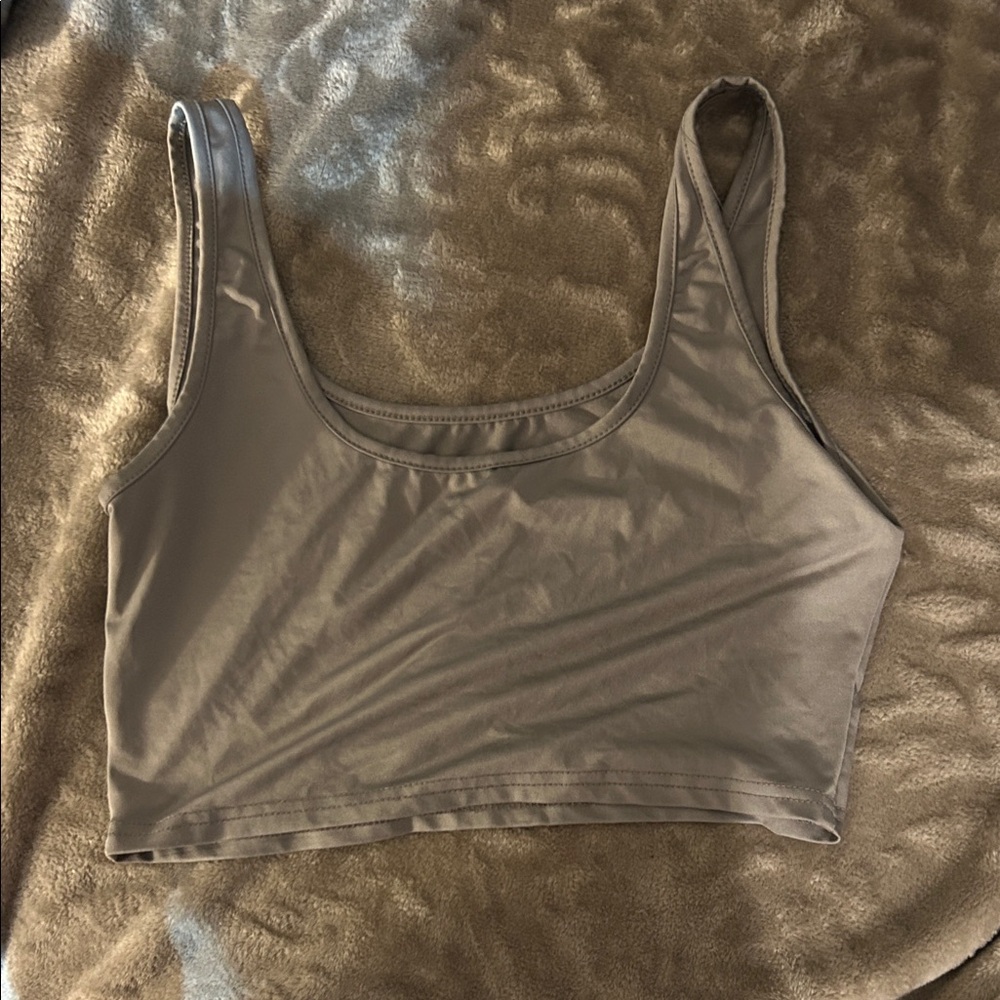 Taupe Scoop Neck Crop Top
